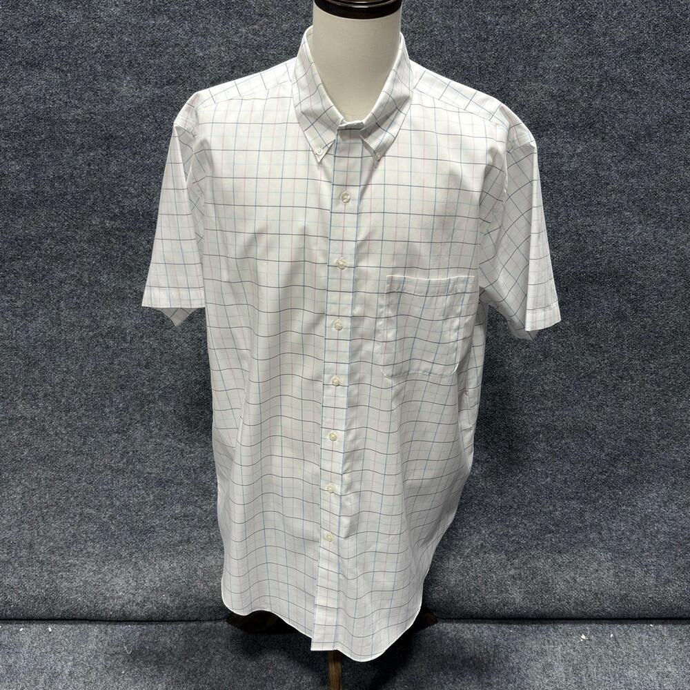 Brooks Brothers Shirt Mens 1XLT Tall Check Short Sleeve Button Down Non Iron